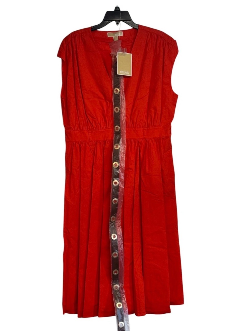Michael Kors Optic Orange Belted Pleated Dress NWT Size Large - Picture 2 of 12
